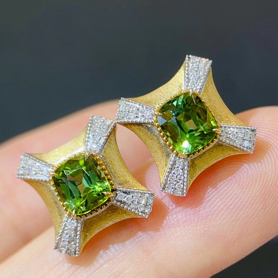 14k Gold 2.18 Ctw Natural Tourmaline & Diamond Earrings - 2