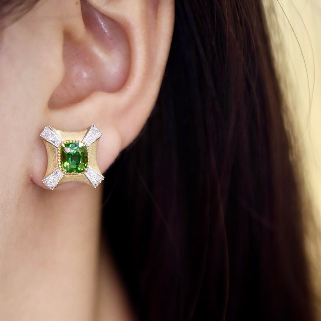 14k Gold 2.18 Ctw Natural Tourmaline & Diamond Earrings - 4