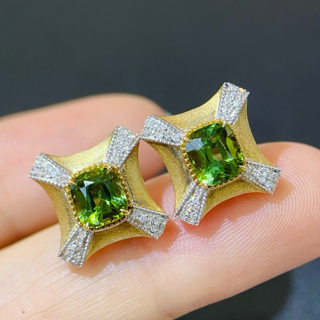 14k Gold 2.18 Ctw Natural Tourmaline & Diamond Earrings - 5