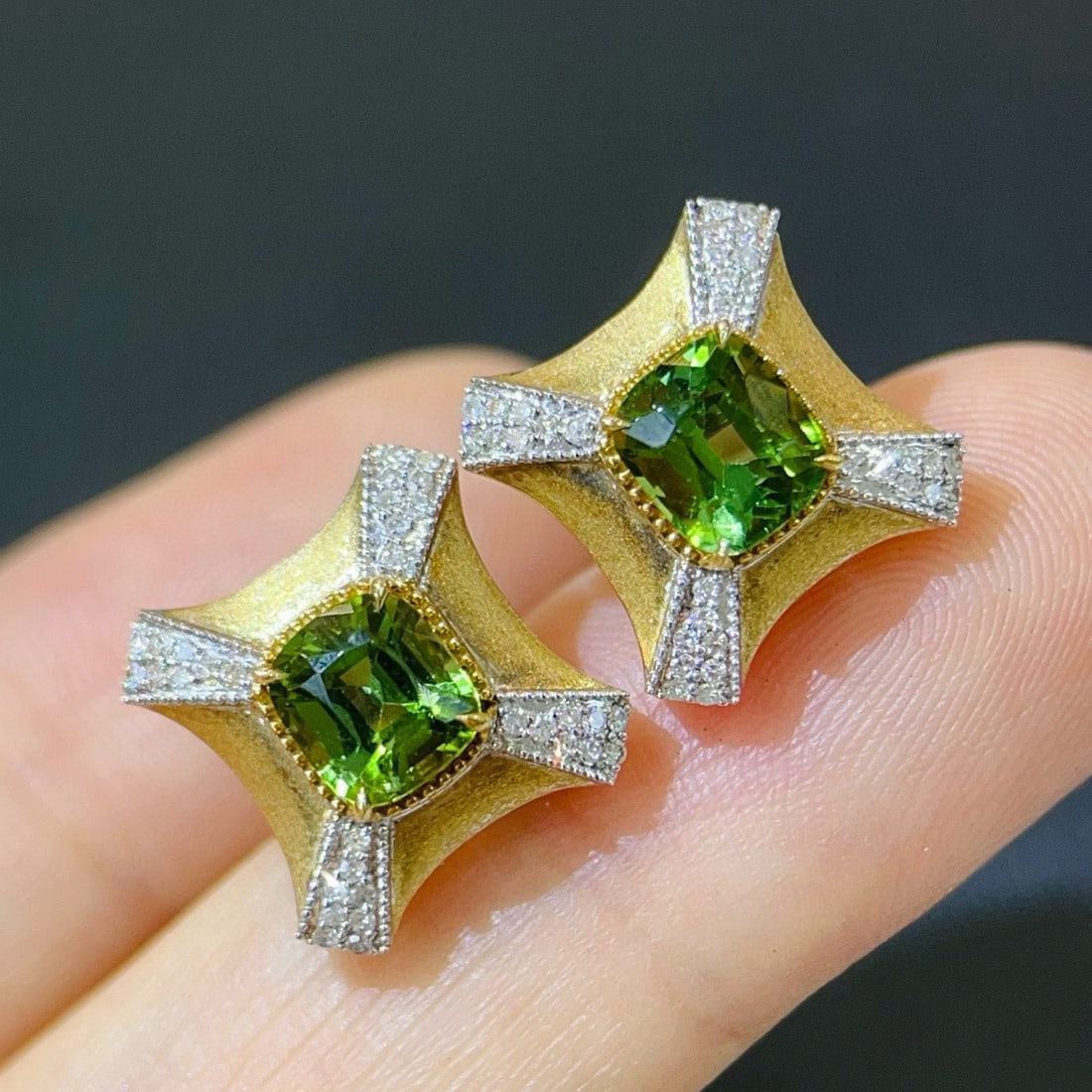 14k Gold 2.18 Ctw Natural Tourmaline & Diamond Earrings - 6