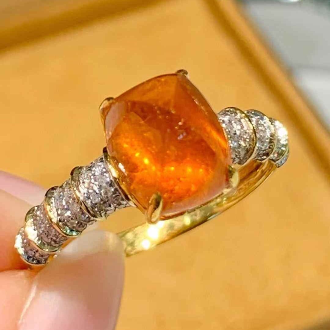 14k Gold 3.8 Ct Natural Spessartine & Diamond Ring - 4