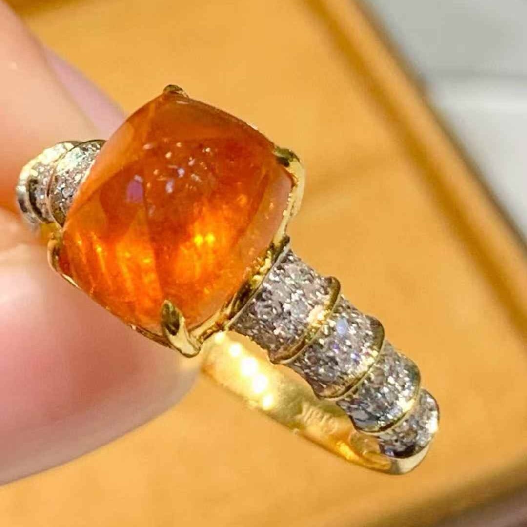 14k Gold 3.8 Ct Natural Spessartine & Diamond Ring - 6