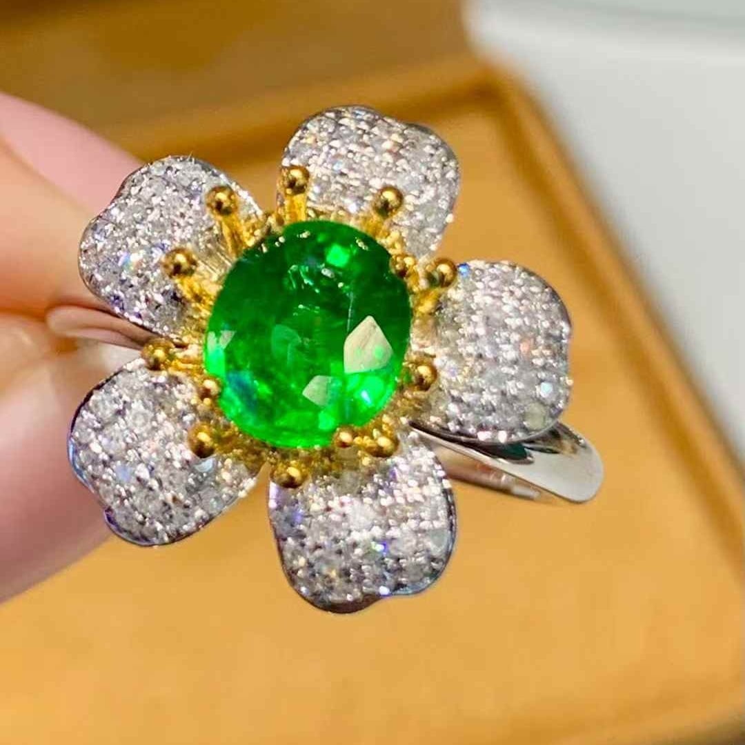 14k Gold 1.65 Ct Natural Tsavorite & Diamond Ring - 2