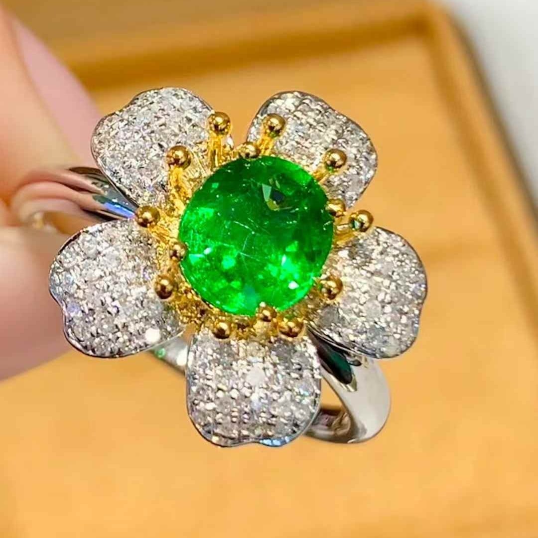 14k Gold 1.65 Ct Natural Tsavorite & Diamond Ring - 4