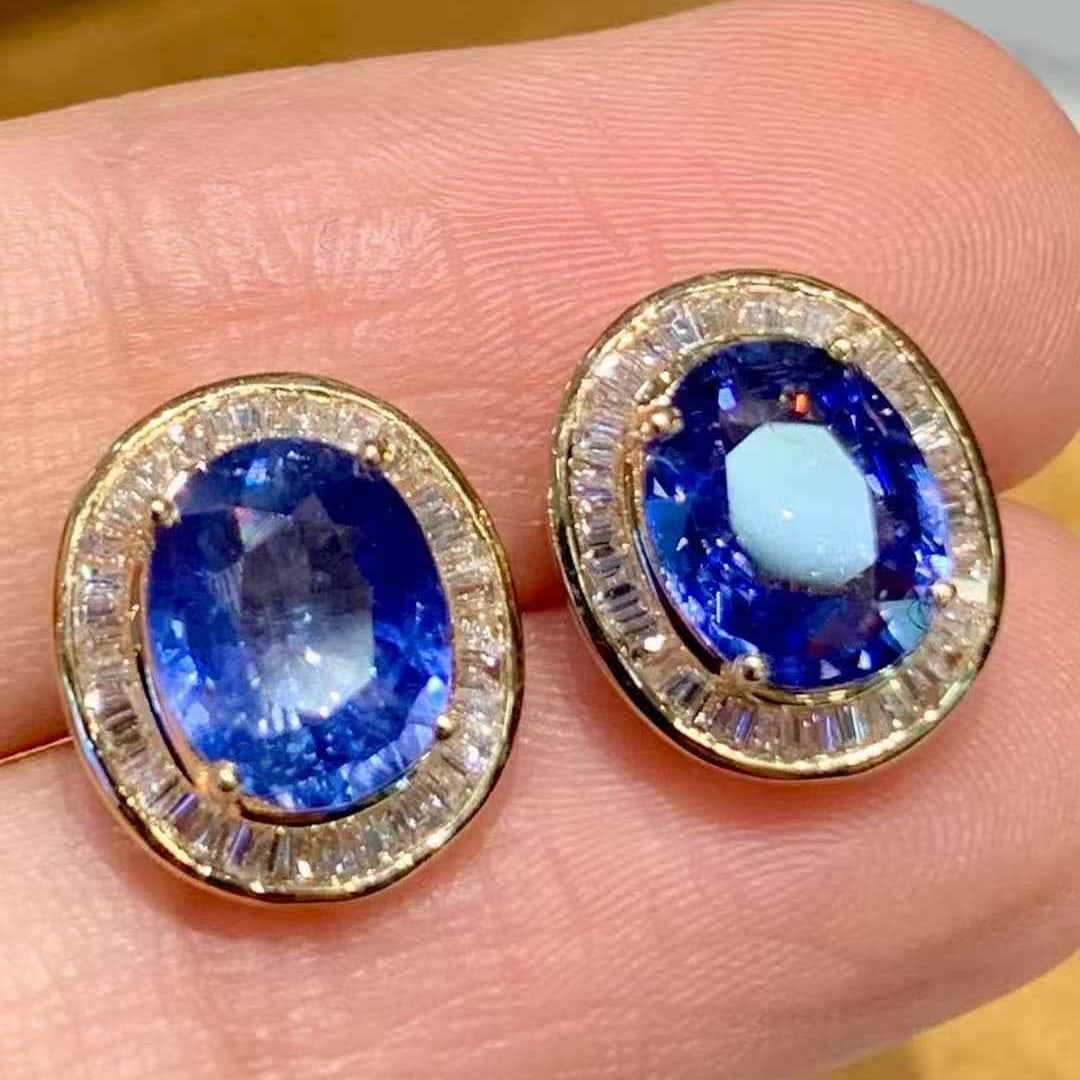 14k Gold 3.3 Ct Natural Sapphire & Diamond Earrings - 3