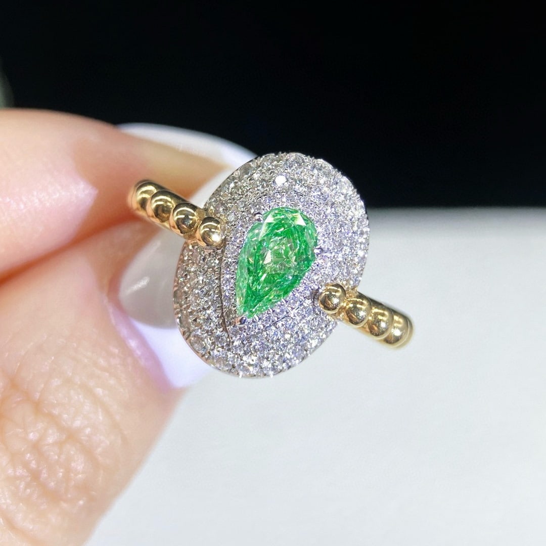 14k Gold 1.02 Ctw Natural Green Diamond & Diamond Ring - 2