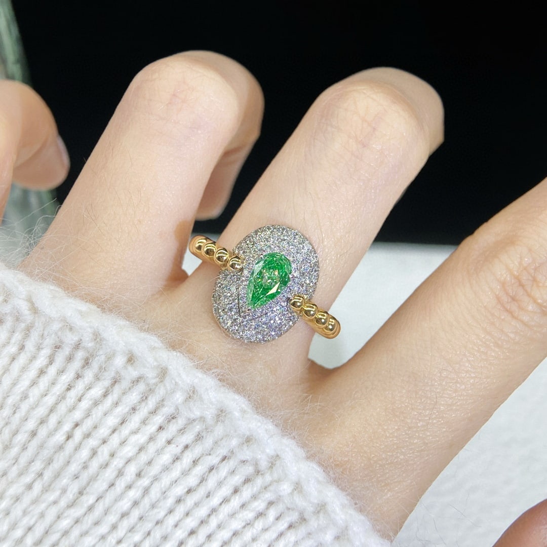 14k Gold 1.02 Ctw Natural Green Diamond & Diamond Ring - 5