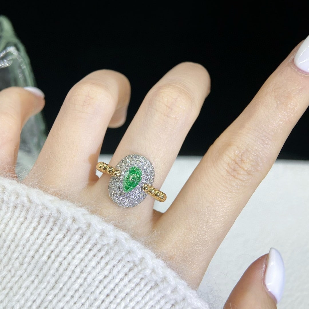 14k Gold 1.02 Ctw Natural Green Diamond & Diamond Ring - 6