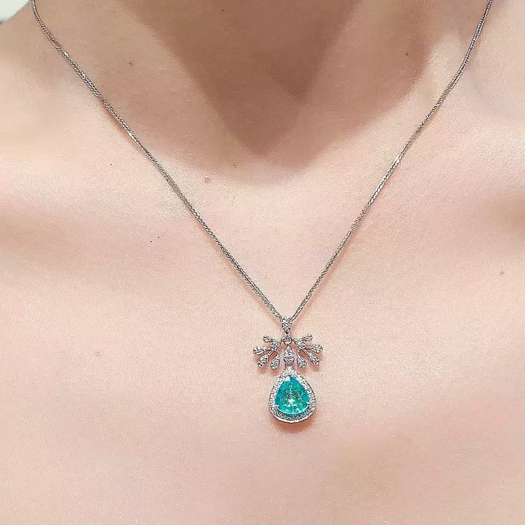 14k Gold 1.01 Ct Natural Paraiba Tourmaline & Diamond Pendant( Without Chain ) - 4