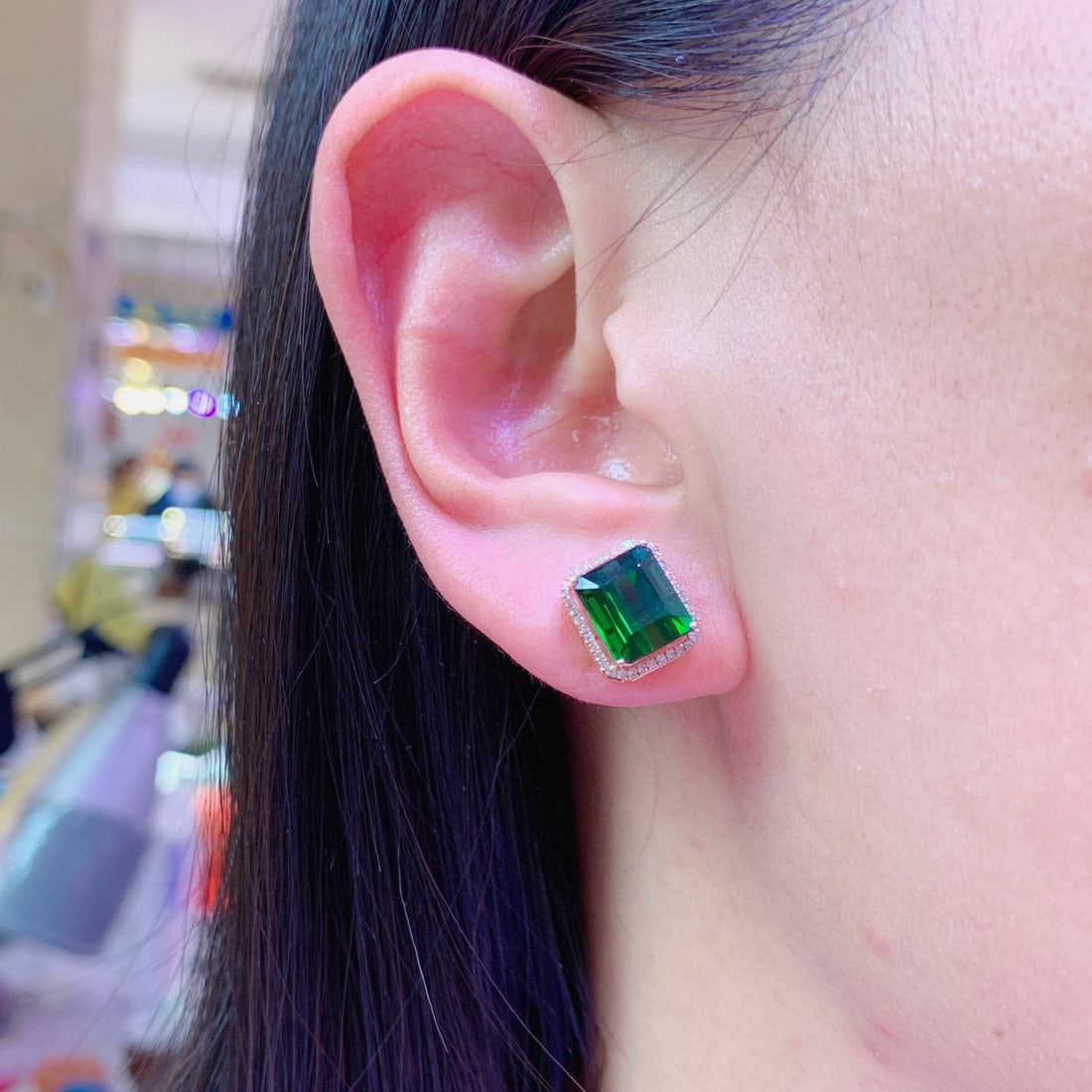 14k Gold 6.8 Ct Natural Tourmaline & Diamond Earrings - 7