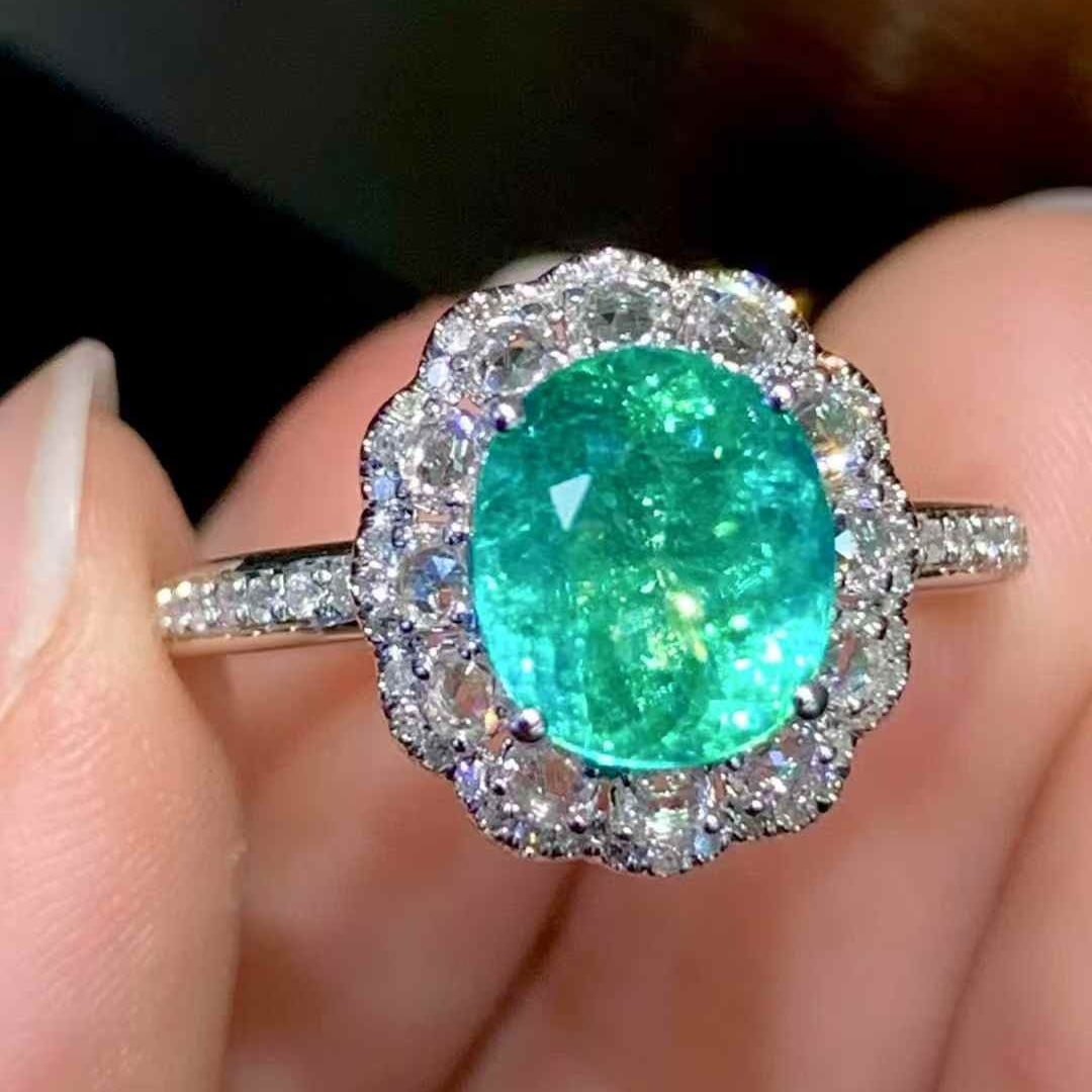 14k Gold 2.10 Ct Natural Paraiba Tourmaline & Diamond & Sapphire Ring - 2