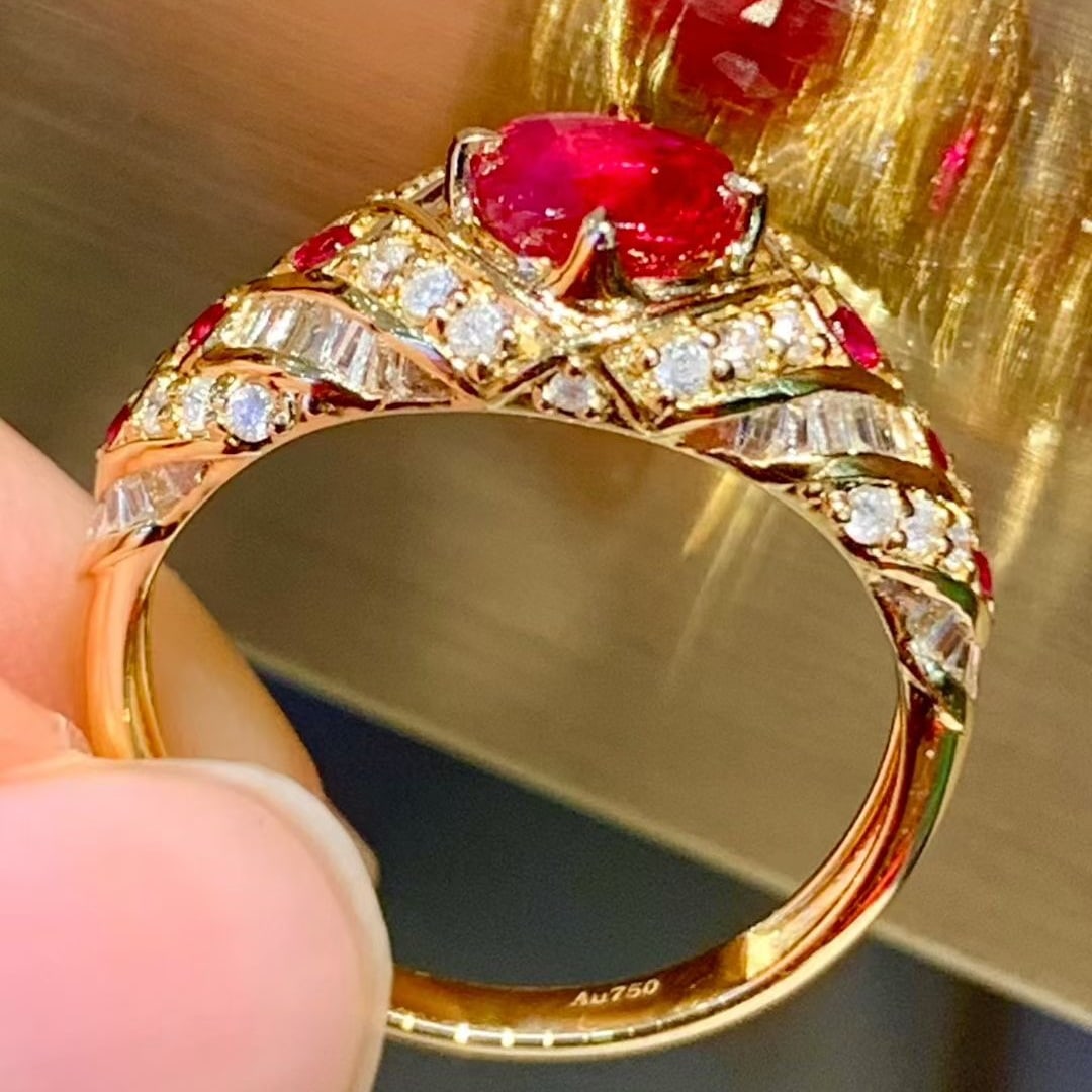 14k Gold 1.05 Ct Natural Ruby & Diamond & Ruby Ring - 2