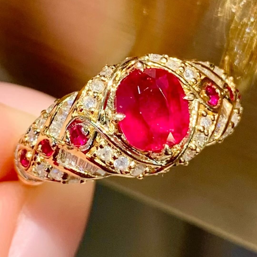 14k Gold 1.05 Ct Natural Ruby & Diamond & Ruby Ring - 6
