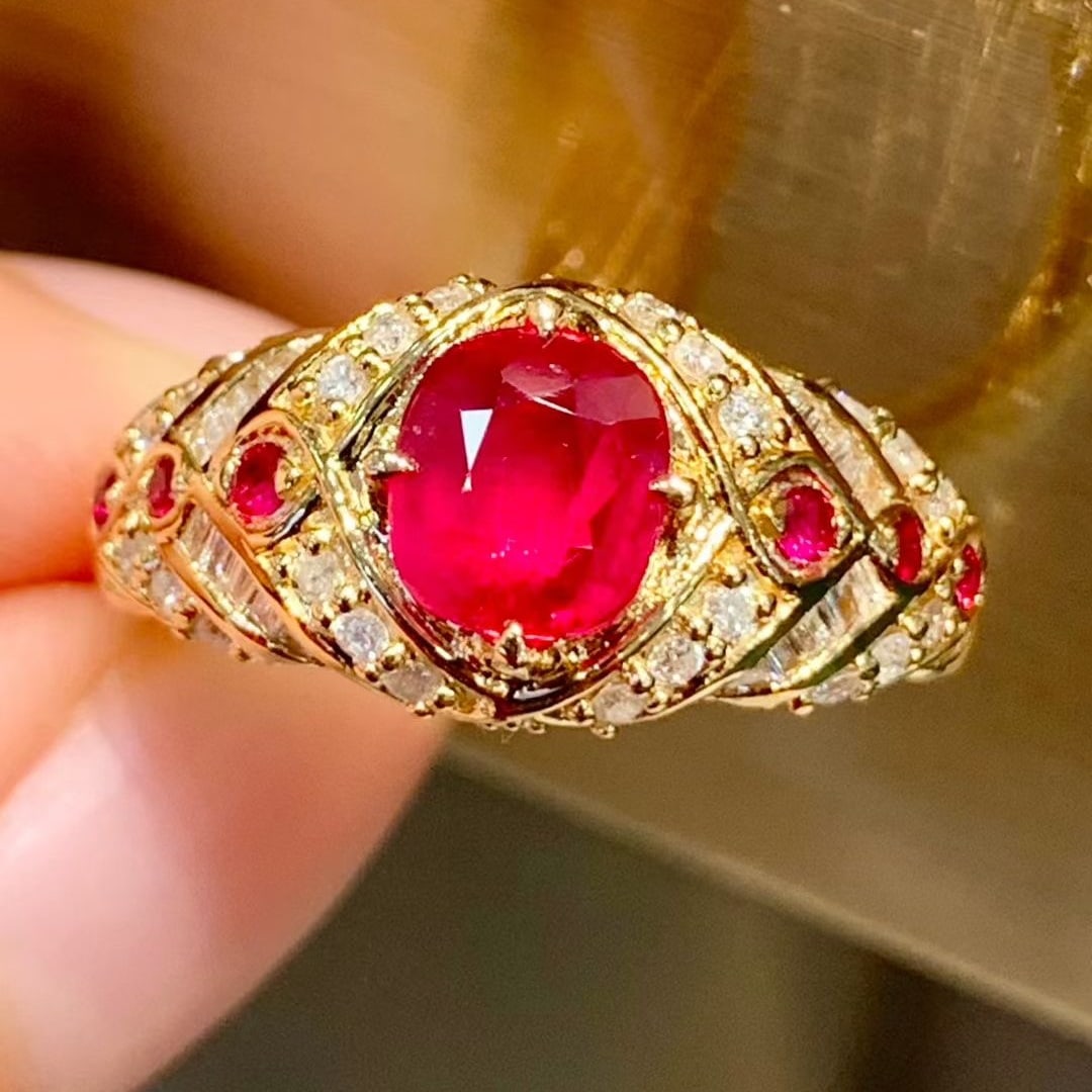 14k Gold 1.05 Ct Natural Ruby & Diamond & Ruby Ring - 7