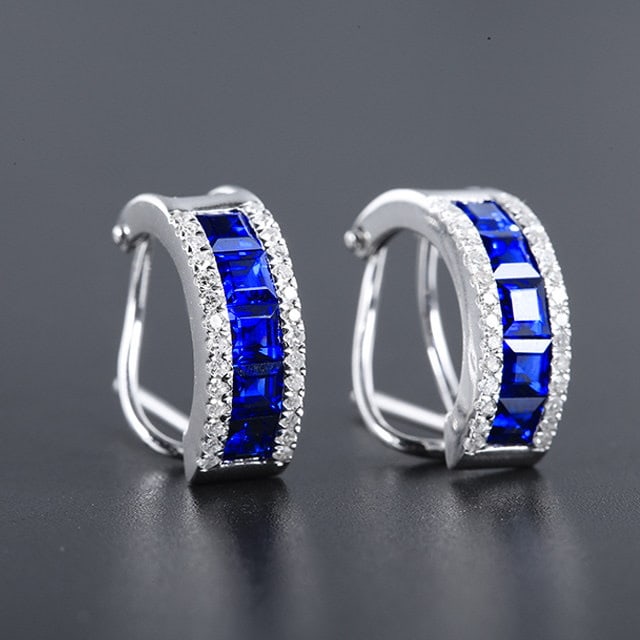 14k Gold 1.57 Ctw Natural Sapphire & Diamond Earrings - 2