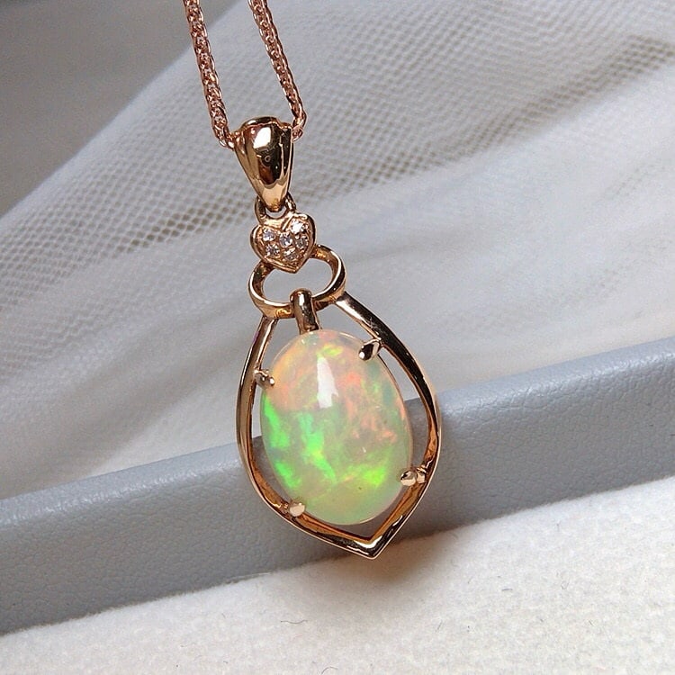 14k Gold 2.8 Ct Natural Opal & Diamond Pendant( Without Chain ) - 2