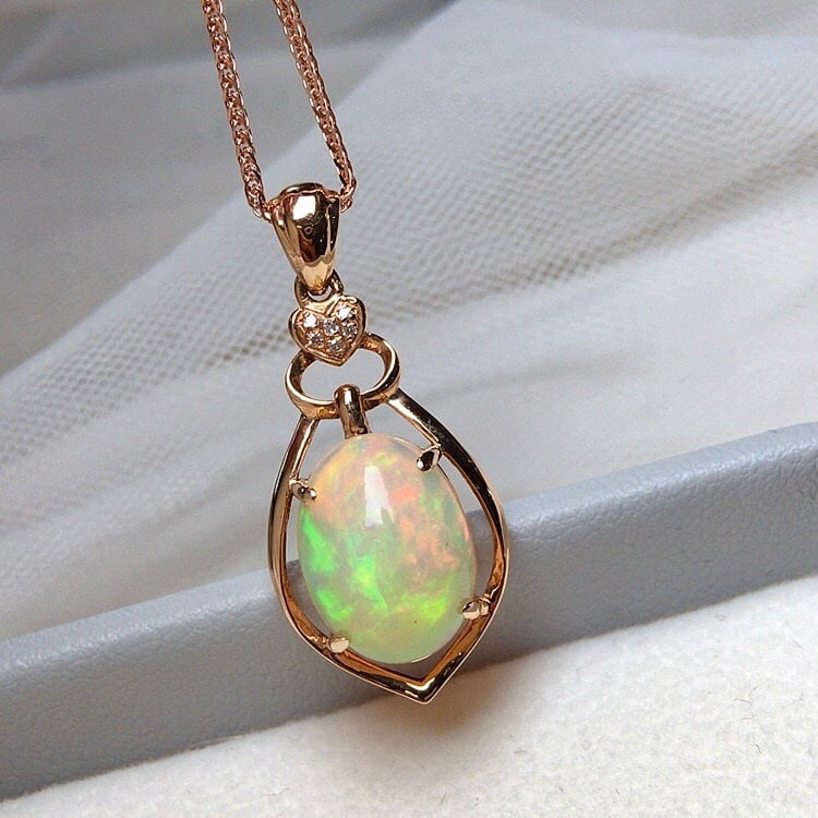 14k Gold 2.8 Ct Natural Opal & Diamond Pendant( Without Chain ) - 5