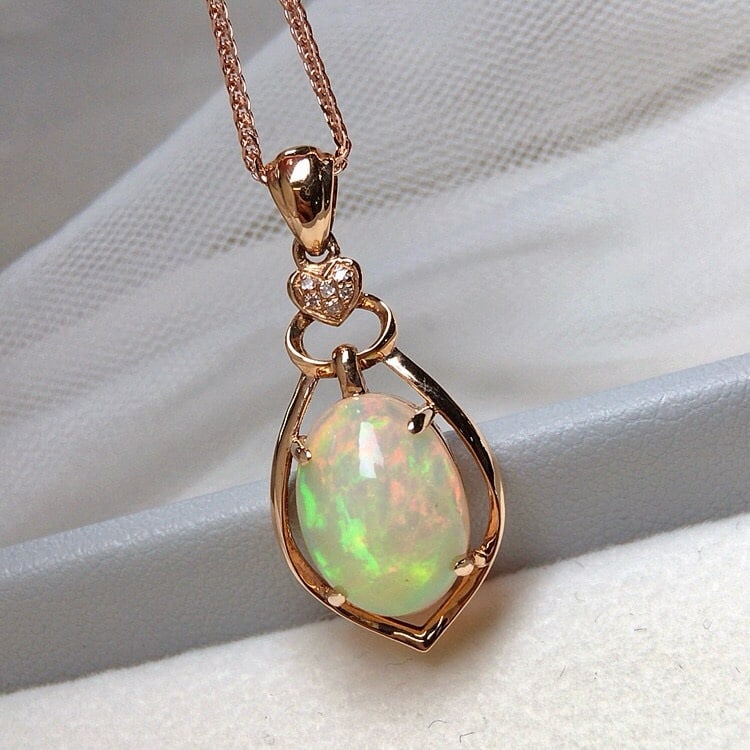 14k Gold 2.8 Ct Natural Opal & Diamond Pendant( Without Chain ) - 6