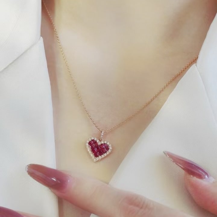 14k Gold 0.97 Ctw Natural Ruby & Diamond Pendant( Without Chain ) - 5