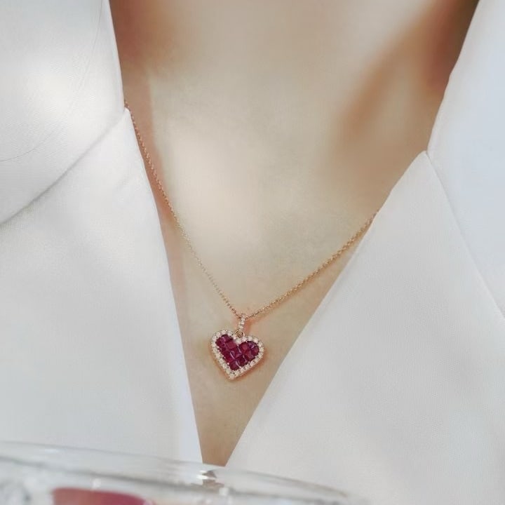 14k Gold 0.97 Ctw Natural Ruby & Diamond Pendant( Without Chain ) - 6