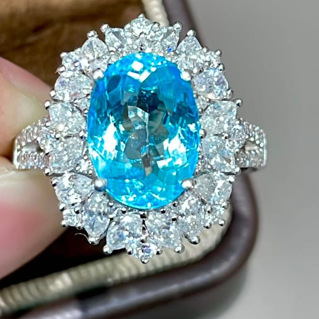 14k Gold 4.85 Ctw Natural Paraiba Tourmaline & Diamond Ring - 2