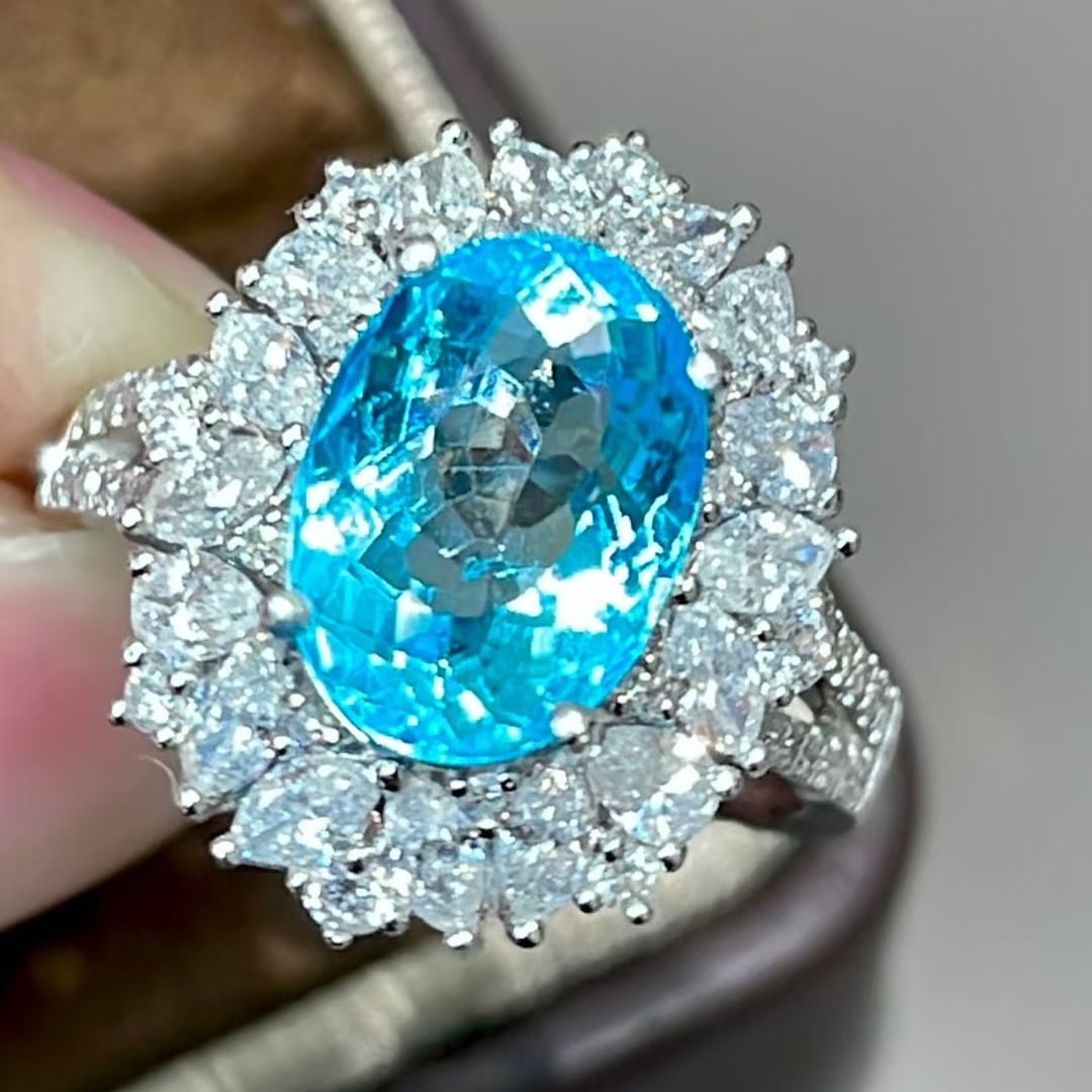 14k Gold 4.85 Ctw Natural Paraiba Tourmaline & Diamond Ring - 3