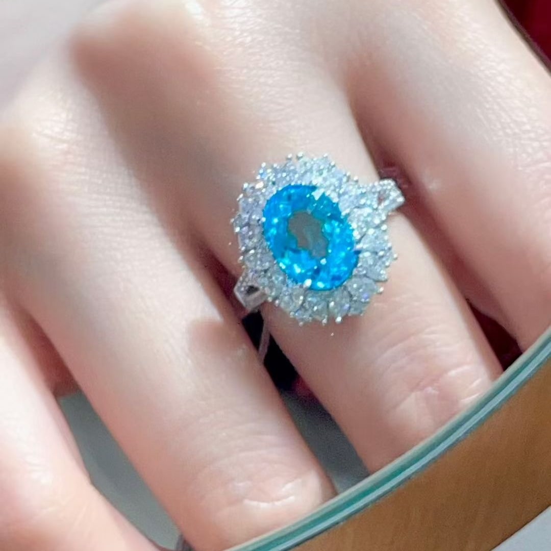 14k Gold 4.85 Ctw Natural Paraiba Tourmaline & Diamond Ring - 5