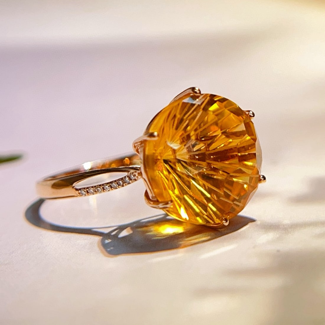 14k Gold 7.35 Ctw Natural Citrine & Diamond Ring - 3