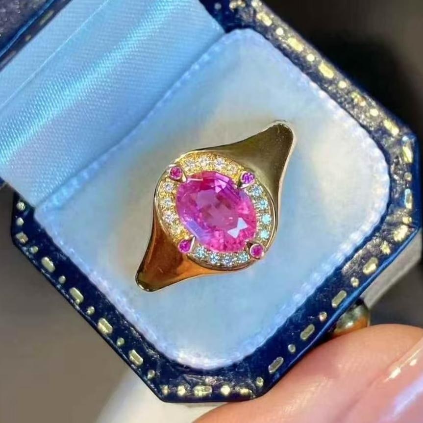 14k Gold 1.31 Ctw Natural Sapphire & Diamond Ring: Ref:231123210 // gold content:14k gold // ring size:7. 25us // // main gemstone:sapphire // shape:oval // carat weight:1. 25ct // color:pink // treatment:natural // // adjacent gemstone 2 :
