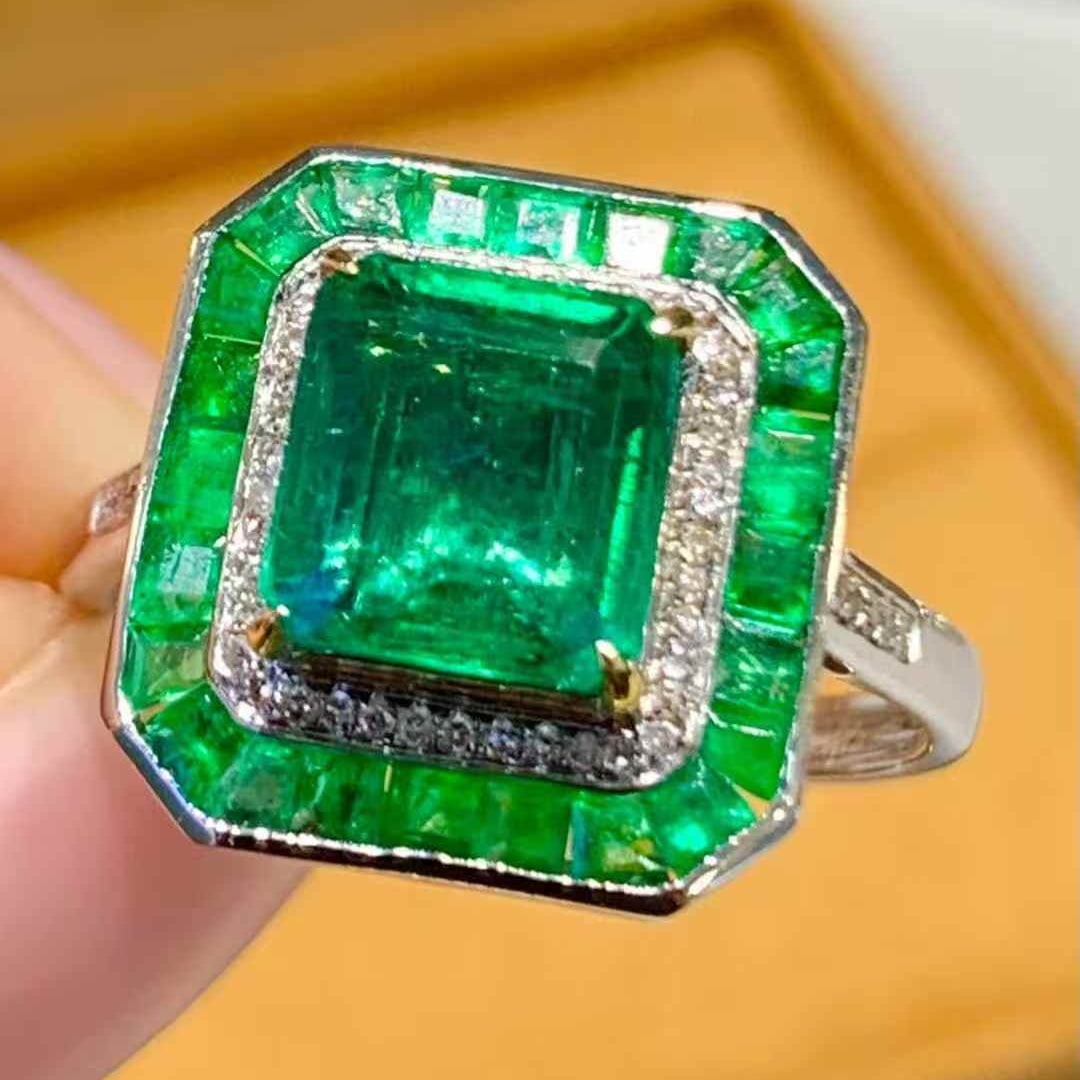 14k Gold 3 Ct Natural Emerald & Diamond & Emerald Ring (1 of 7)