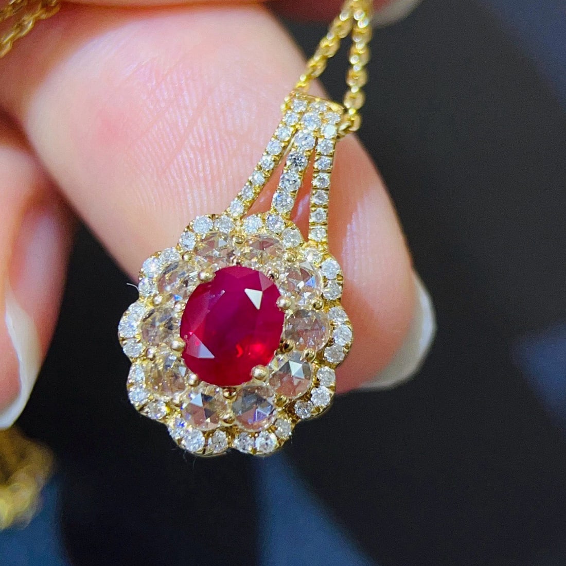 14k Gold 1.56 Ctw Natural Ruby & Diamond Pendant( Without Chain ) - 4