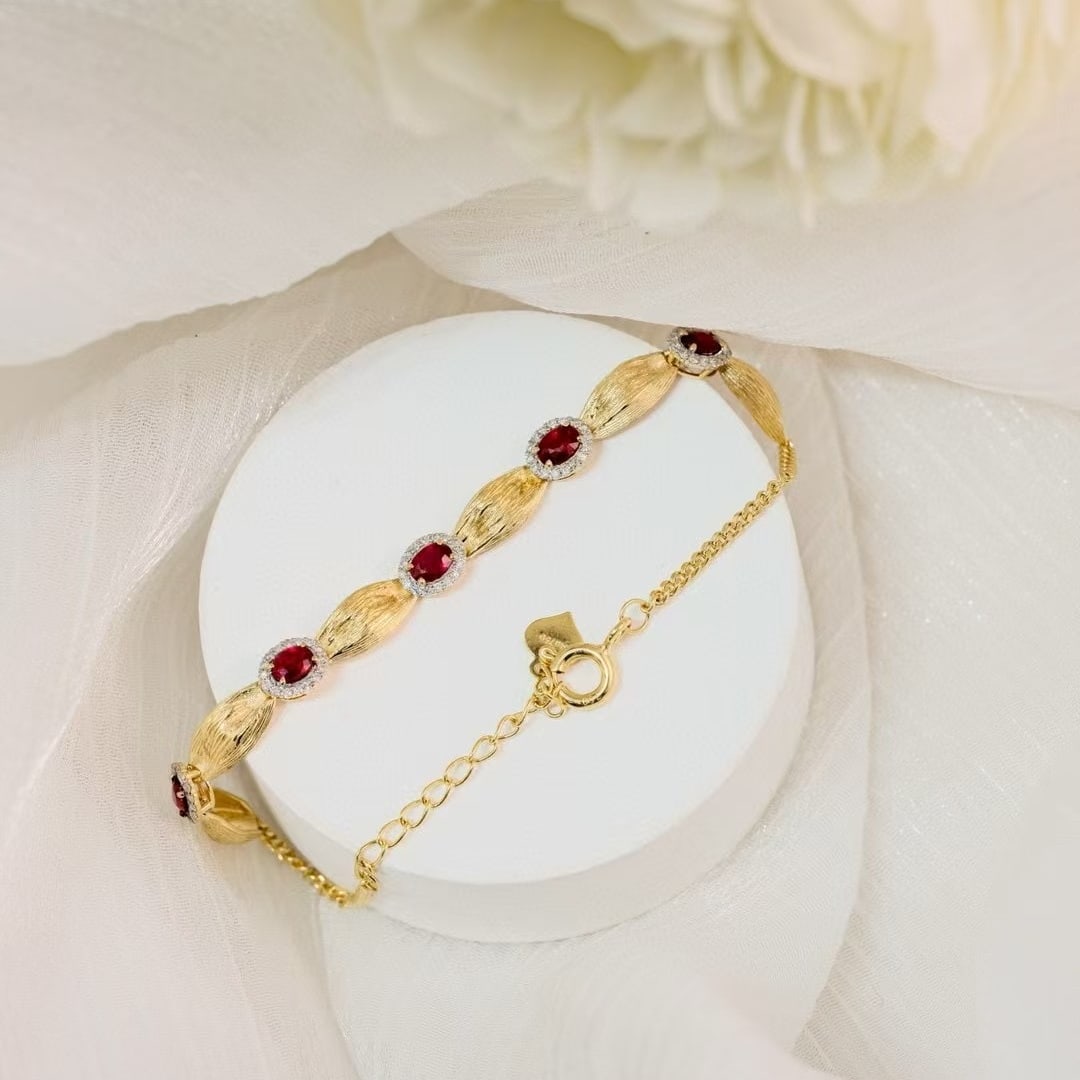 14k Gold 1.40 Ctw Natural Ruby & Diamond Bracelet - 2
