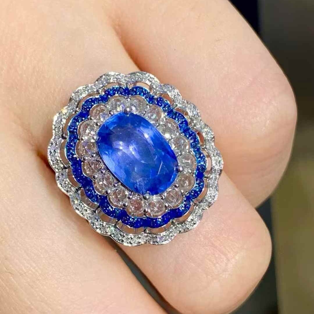 14k Gold 2.5 Ct Natural Sapphire & Diamond Ring - 6