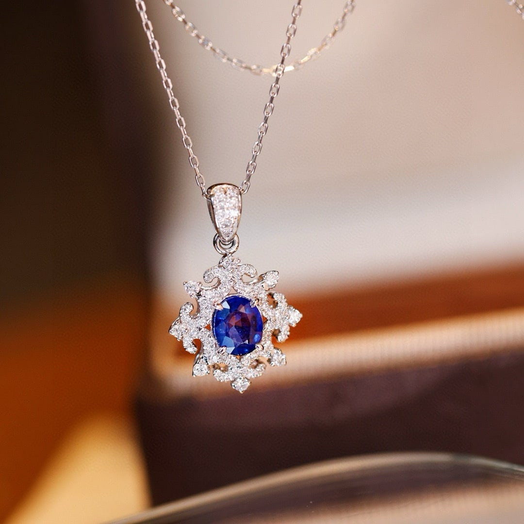 14k Gold 1.18 Ctw Natural Sapphire & Diamond Pendant( Without Chain ) - 2