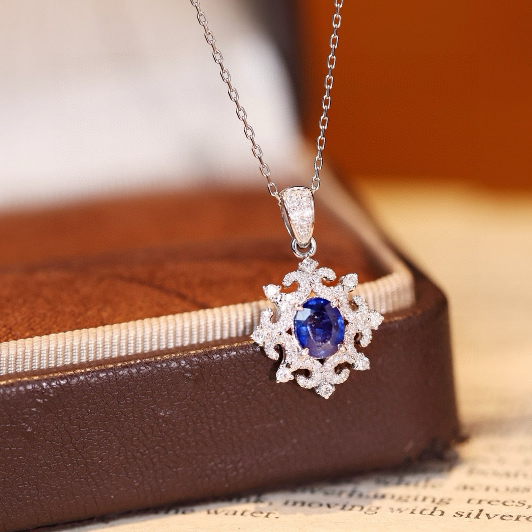 14k Gold 1.18 Ctw Natural Sapphire & Diamond Pendant( Without Chain ) - 3