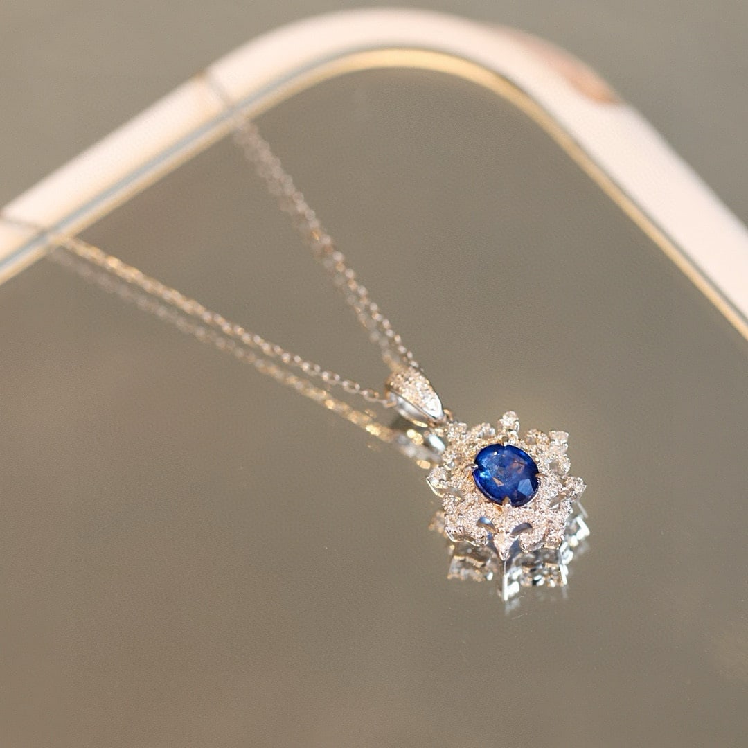 14k Gold 1.18 Ctw Natural Sapphire & Diamond Pendant( Without Chain ) - 4