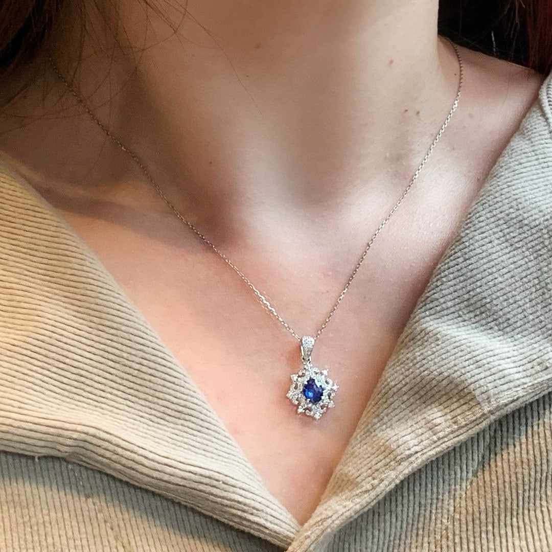 14k Gold 1.18 Ctw Natural Sapphire & Diamond Pendant( Without Chain ) - 5