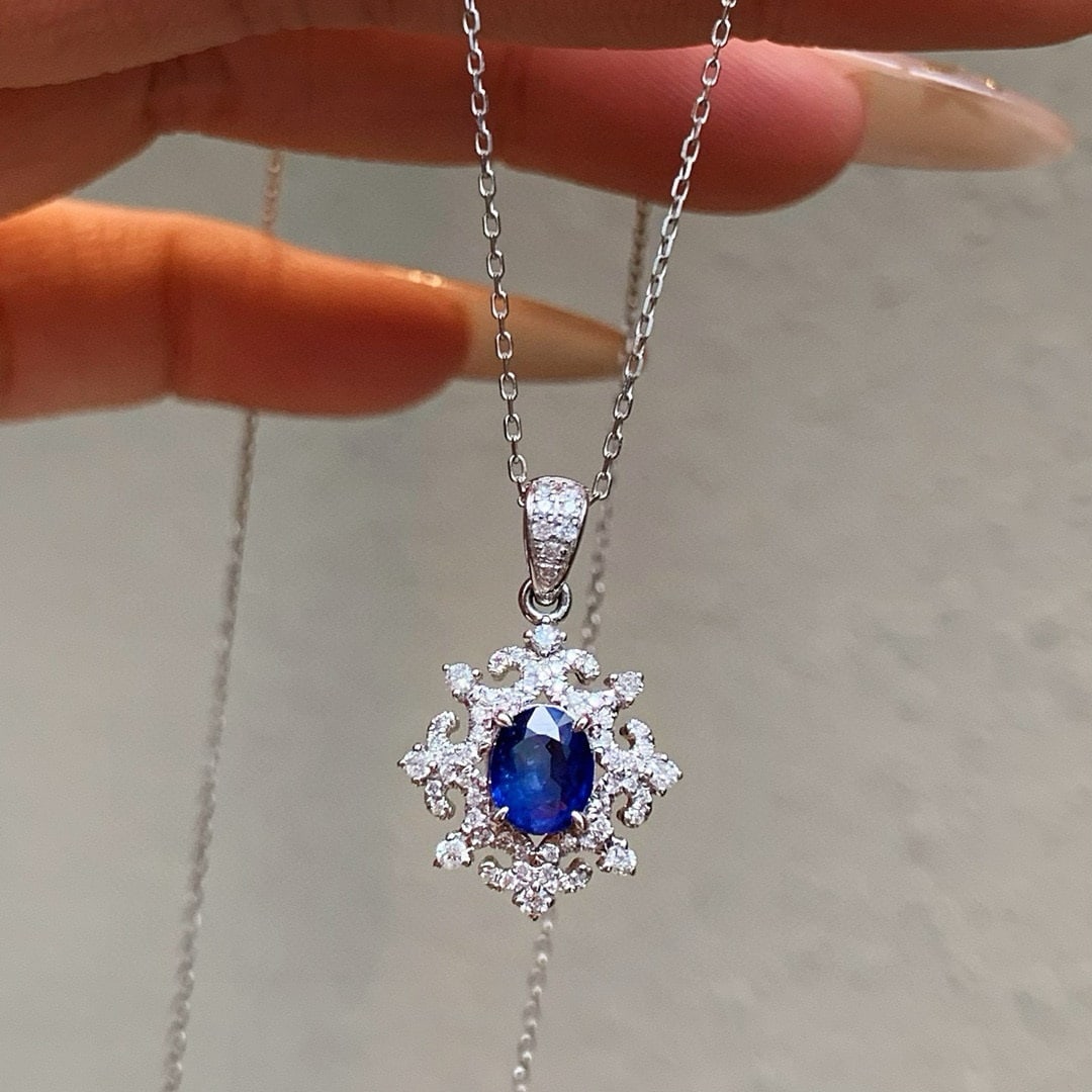 14k Gold 1.18 Ctw Natural Sapphire & Diamond Pendant( Without Chain ) - 6