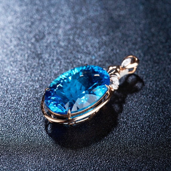 14k Gold 20.25 Ct Natural Topaz & Diamond Pendant( Without Chain ) - 6