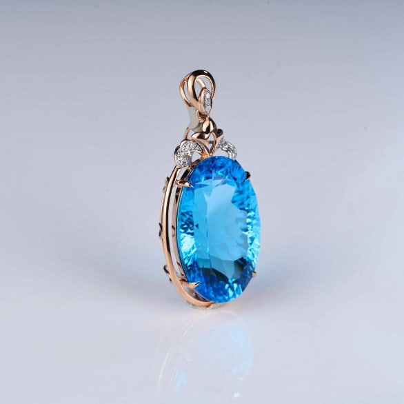 14k Gold 20.25 Ct Natural Topaz & Diamond Pendant( Without Chain ) - 8