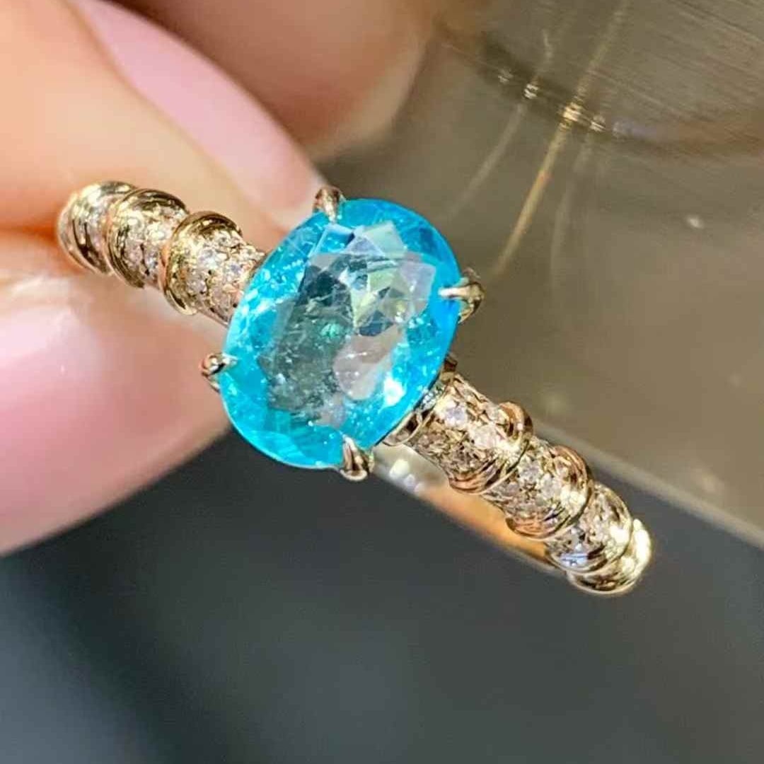 14k Gold 0.95 Ct Natural Paraiba Tourmaline & Diamond Ring - 2