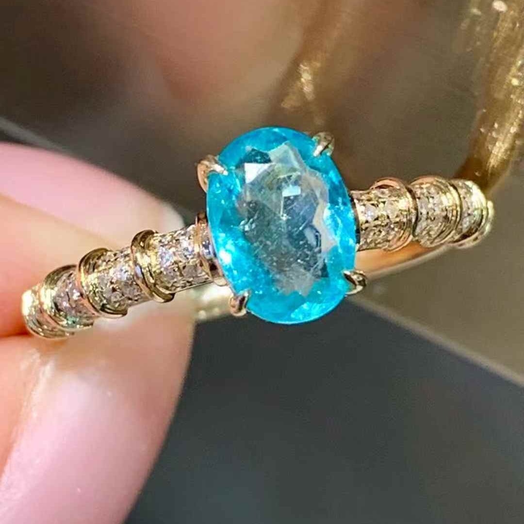 14k Gold 0.95 Ct Natural Paraiba Tourmaline & Diamond Ring - 3