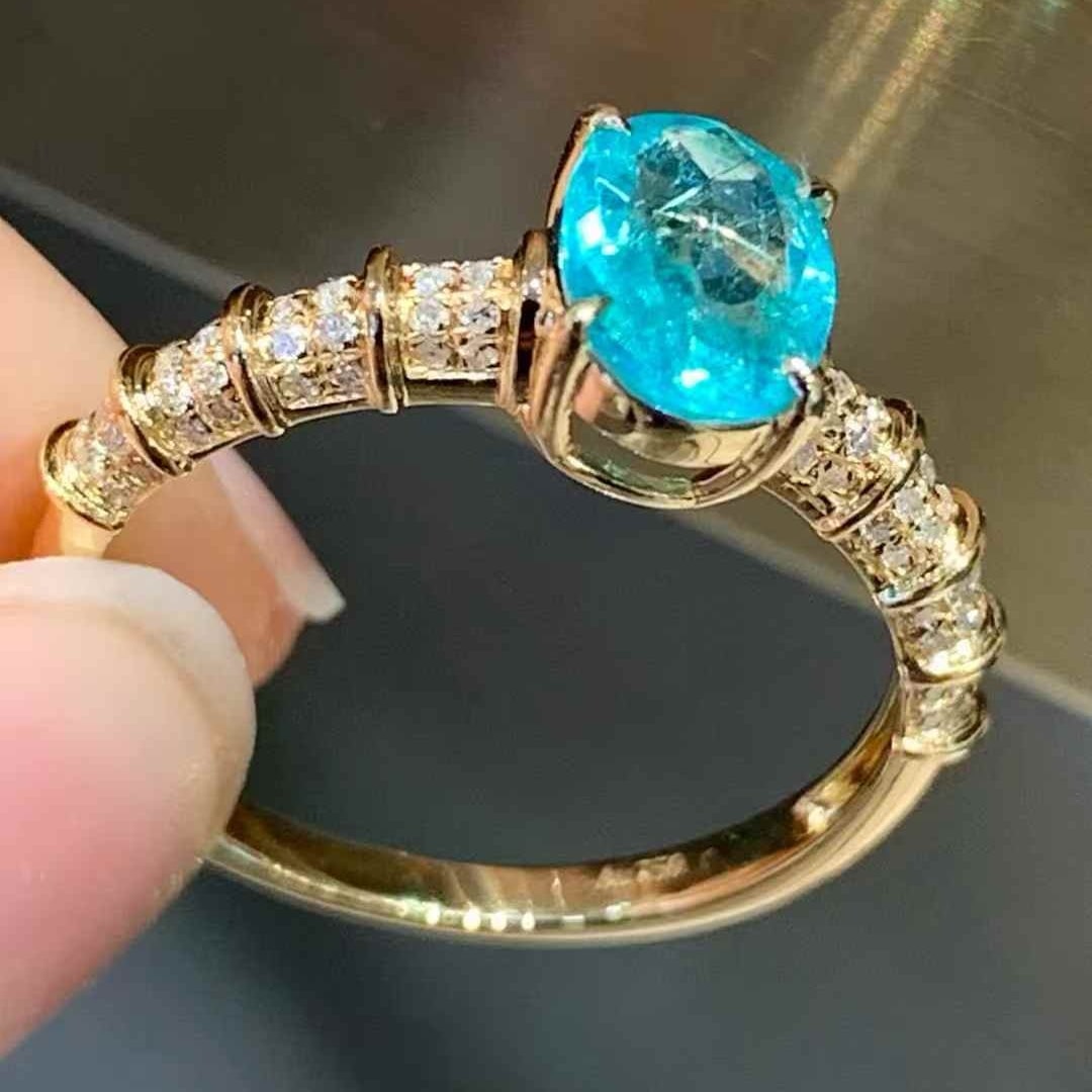 14k Gold 0.95 Ct Natural Paraiba Tourmaline & Diamond Ring - 4