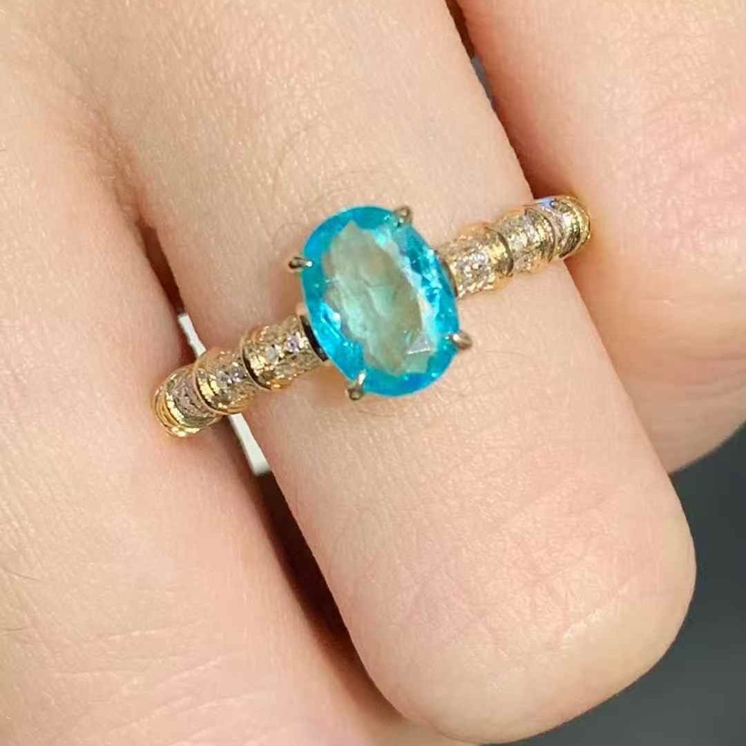 14k Gold 0.95 Ct Natural Paraiba Tourmaline & Diamond Ring - 5