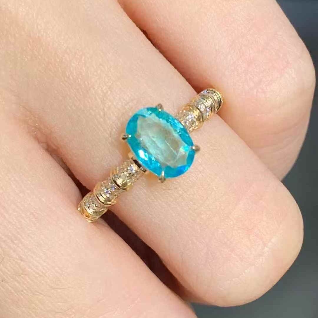 14k Gold 0.95 Ct Natural Paraiba Tourmaline & Diamond Ring - 6