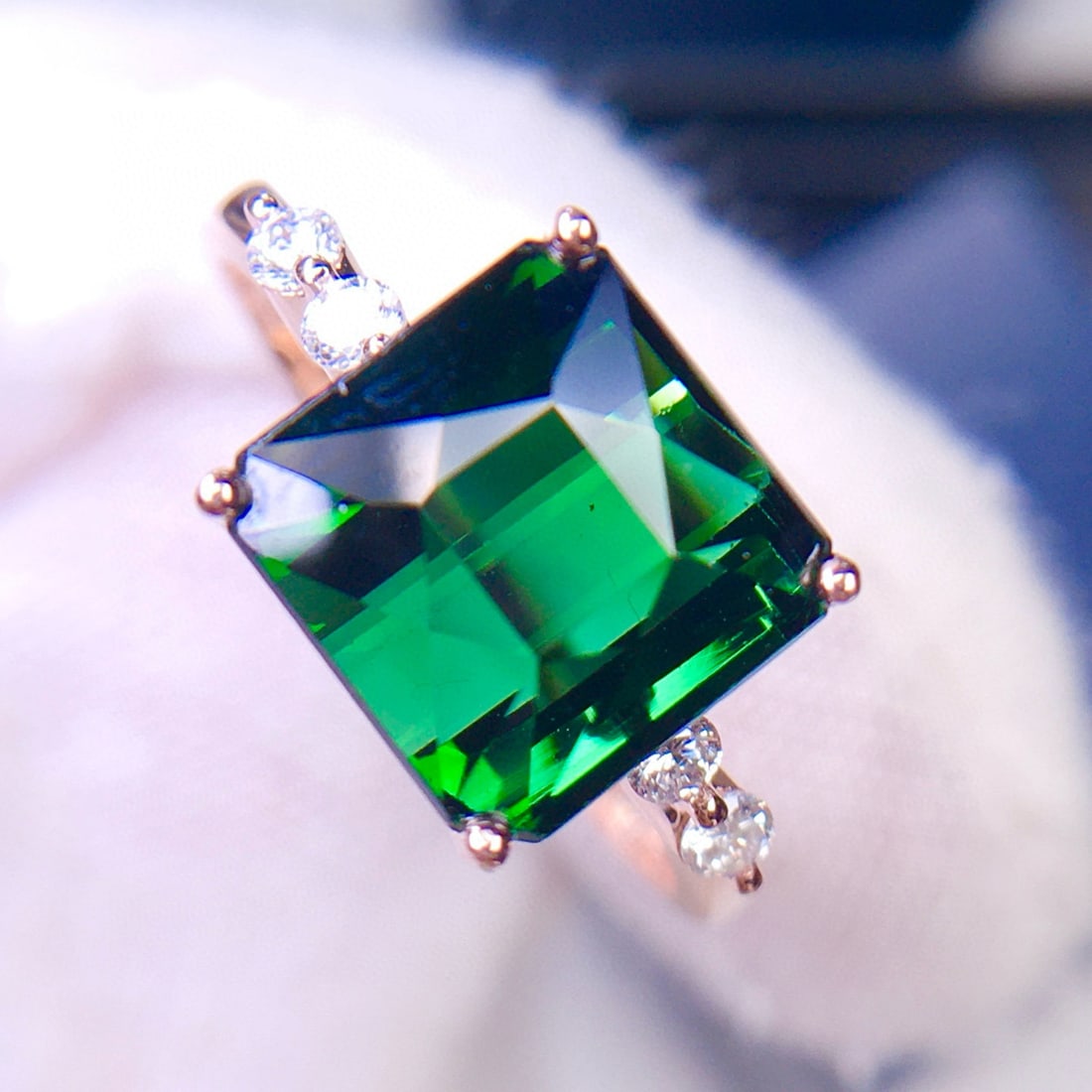 14k Gold 5.2 Ct Natural Tourmaline & Diamond Ring - 6