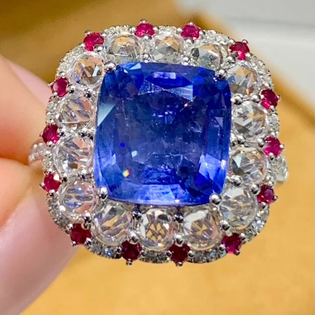 14k Gold 3.6 Ct Natural Sapphire & Coloured Gemstone & Diamond Ring - 4