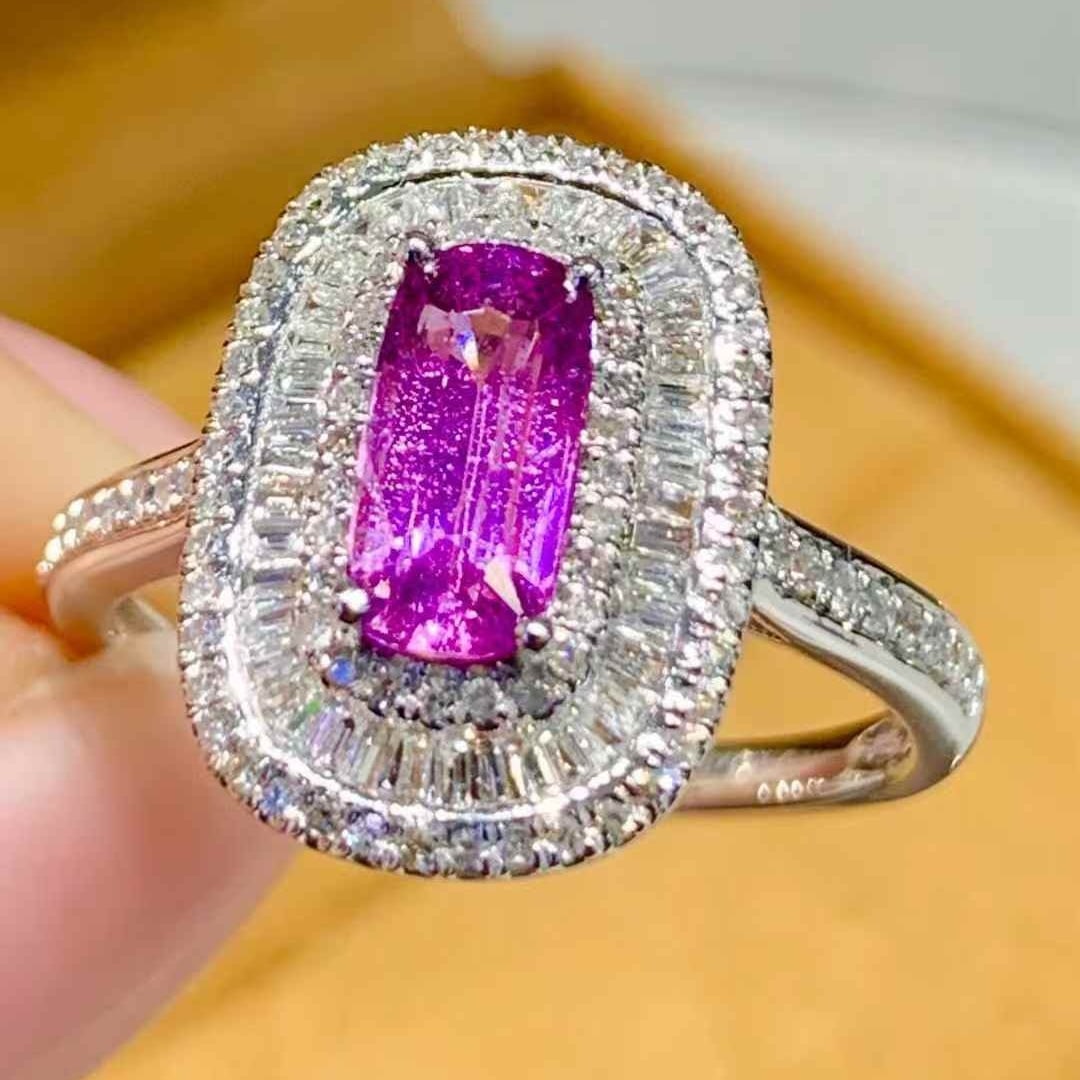 14k Gold 1.3 Ct Natural Sapphire & Diamond Ring: Ref:231123255 // gold content:14k gold // ring size:7. 25us // // main gemstone:sapphire // shape:cushion // carat weight:1. 3ct // color:purple // treatment:natural // // adjacent gemstone 2 : diamon