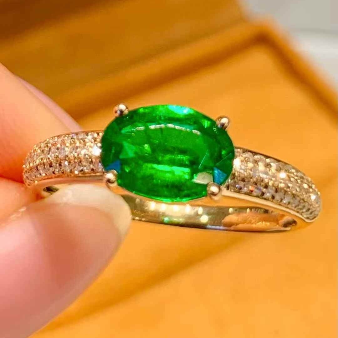 14k Gold 1 Ct Natural Emerald & Diamond Ring - 2