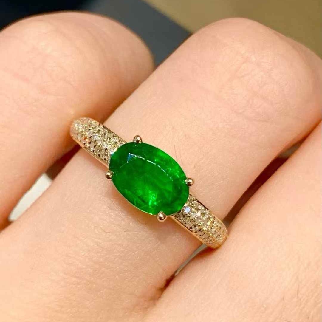 14k Gold 1 Ct Natural Emerald & Diamond Ring - 5